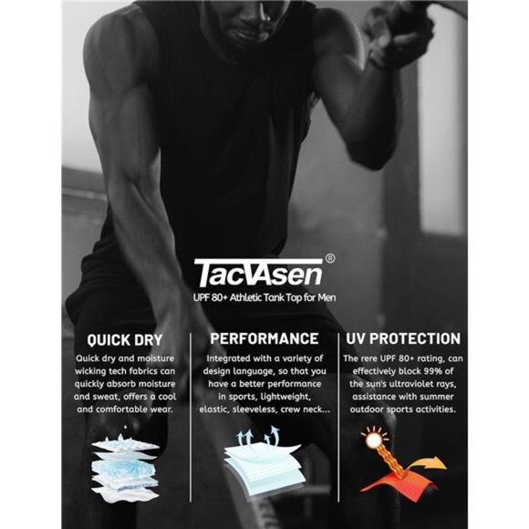 Men's Workout Tank Tops Sleeveless UPF 50+ Summer Sun Shirts Quick Dry - Picture 5 of 7